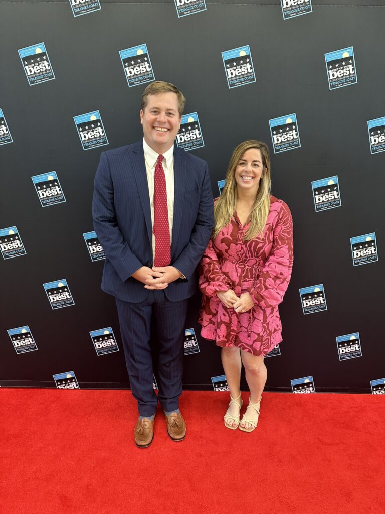Alex Gillen and Katie Caimotto at the Alex Gillen, Attorney at Law, Winner 2025 Community Choice Awards for Real Estate and Estate Planning Attorney for the Treasure Coast Best of the Best.